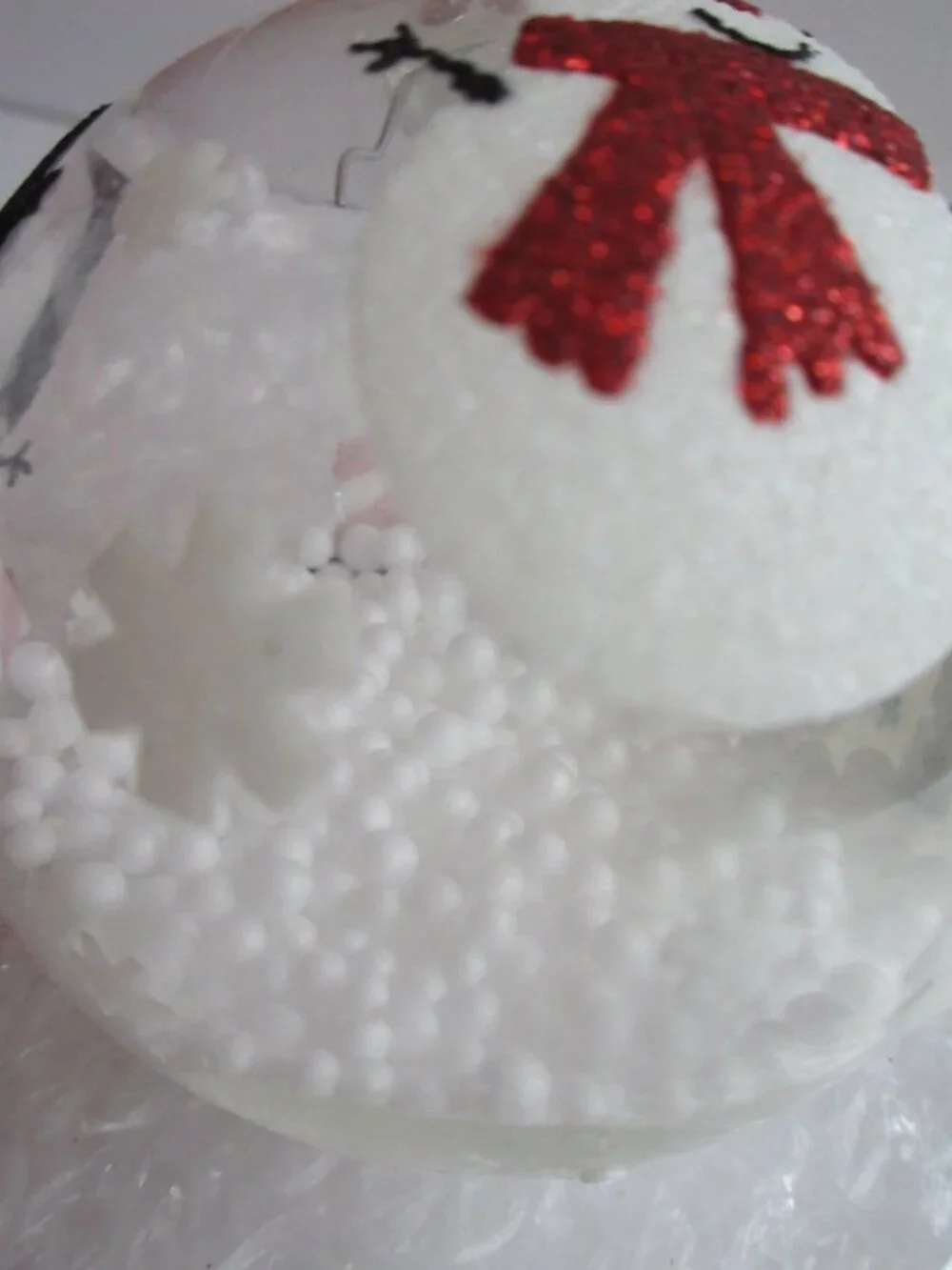 Bronner's Snowmen on Clear Glass Christmas Ornament G&L Cap Faux Snow Beads